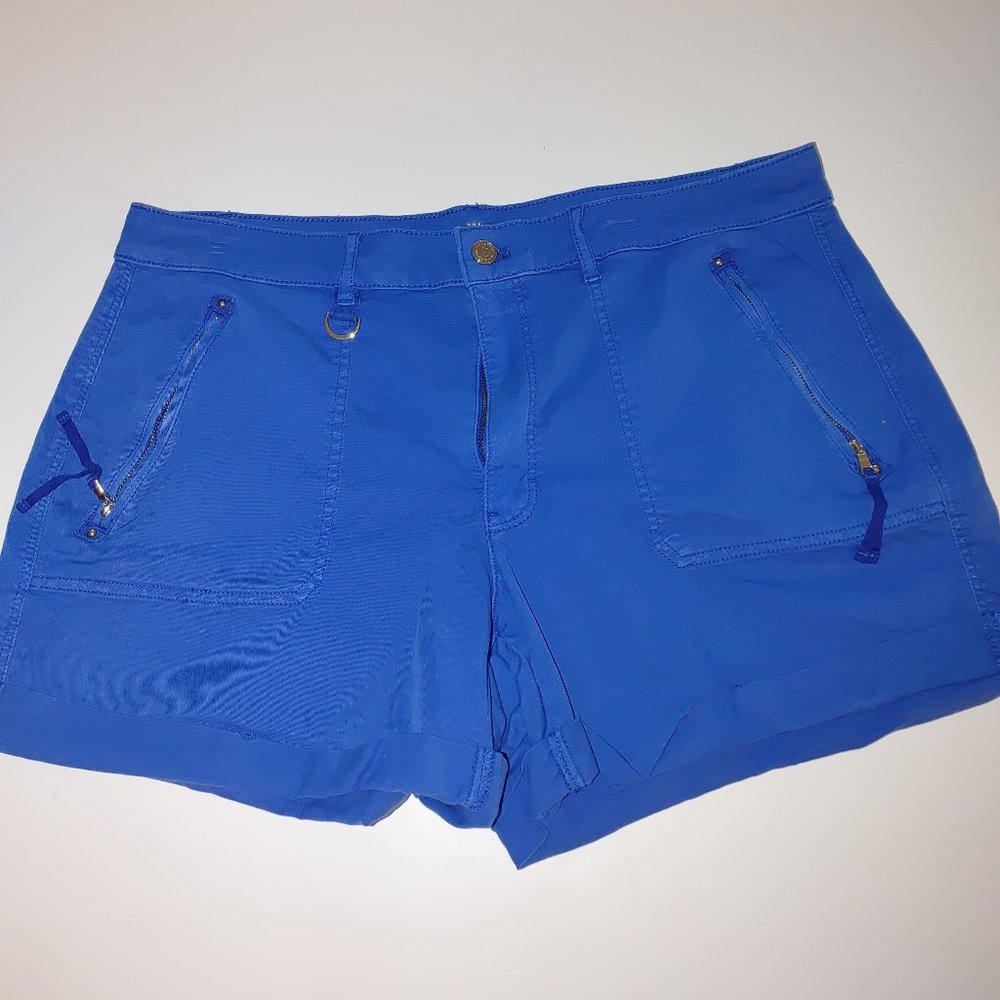 White House Black Market Pret-A-Play Woman's Mid Rise Shorts Blue Size 16 Used